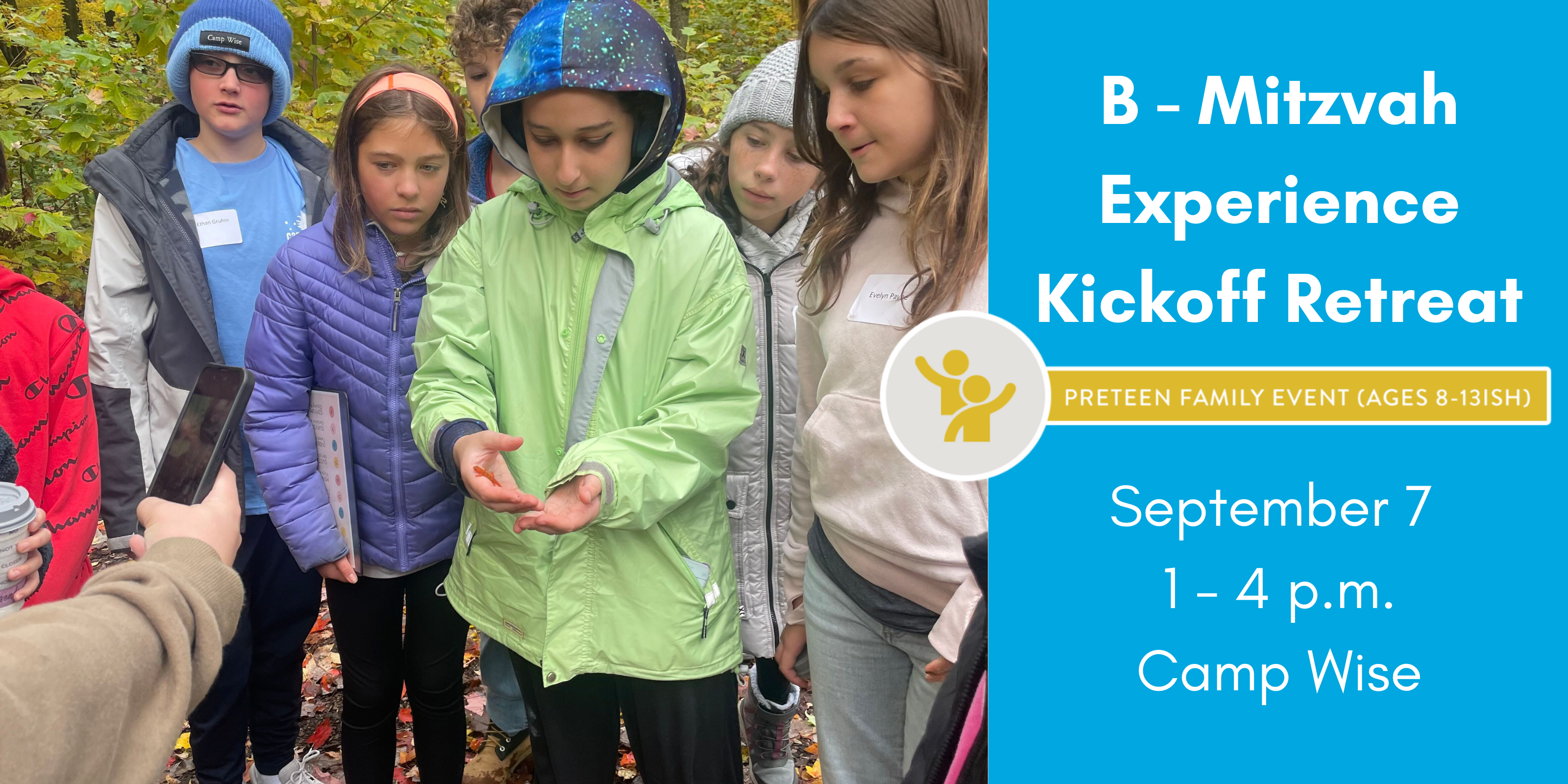 Students from The B-Mitzvah Experience 2023-2024 explore nature at their kickoff retreat.